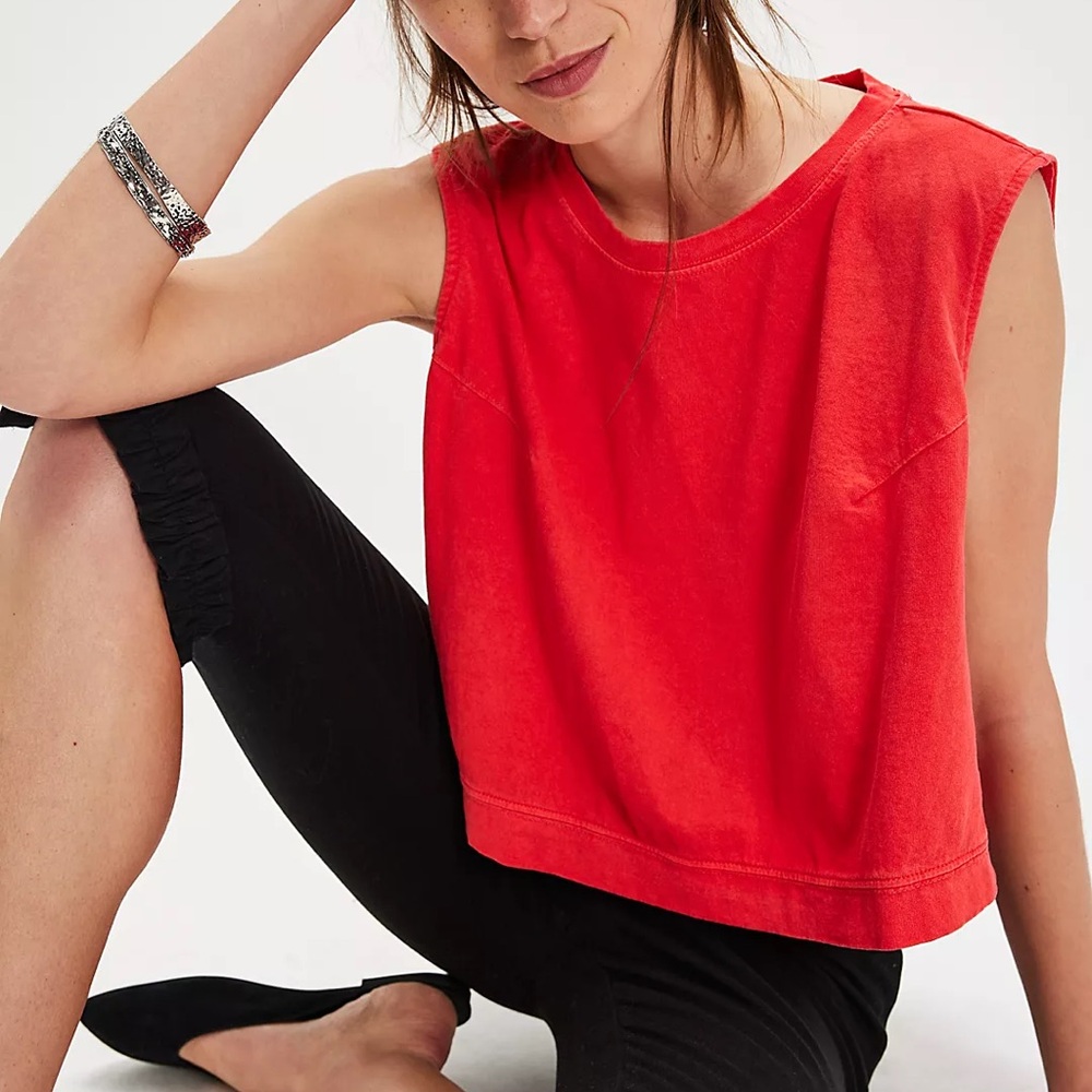 We The Free Red Sleeveless V-cut Tee